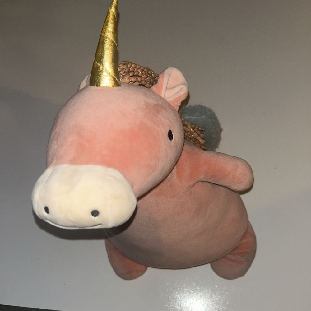 Pillowfort Weighted Pegasus Unicorn Throw Pillow Plush Pink Gold Horn Teal Wings